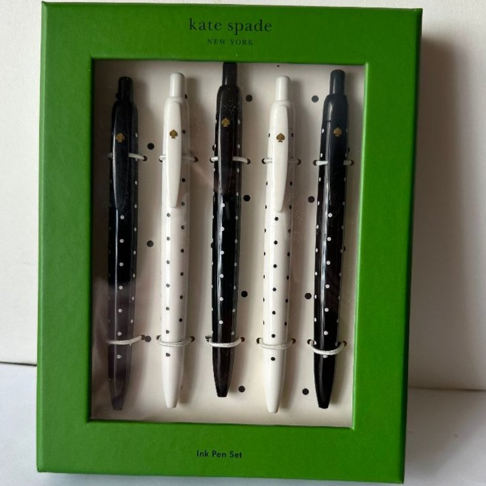 NIB Kate Spade New York 5 Black Ink Pen Set
